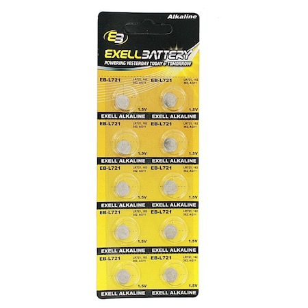 10pk Exell Alkaline 1.5V Watch Battery Replaces AG11 LR721 361